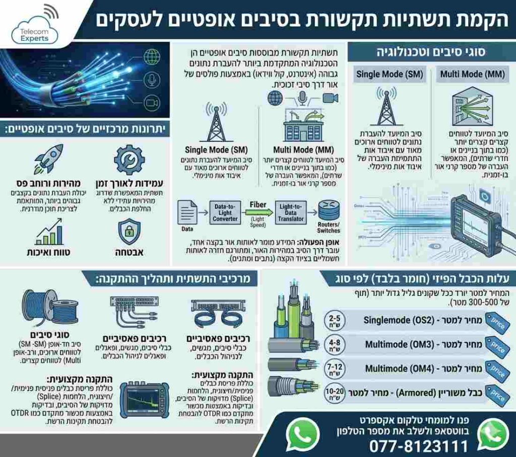 אינפוגרפיה המתארת הקמת תשתיות תקשורת בסיבים אופטיים לעסקים