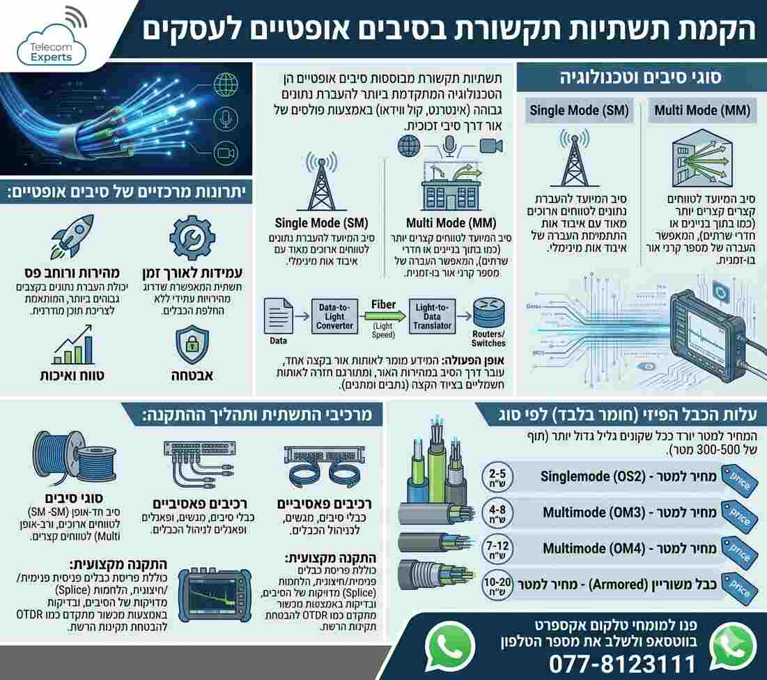 אינפוגרפיה המתארת הקמת תשתיות תקשורת בסיבים אופטיים לעסקים
