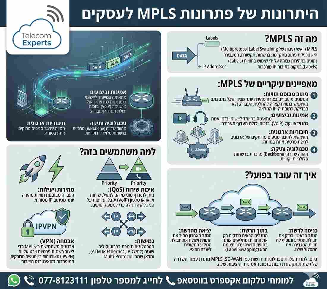 אינפוגרפיקה המתארת את יתרונות פתרונות MPLS