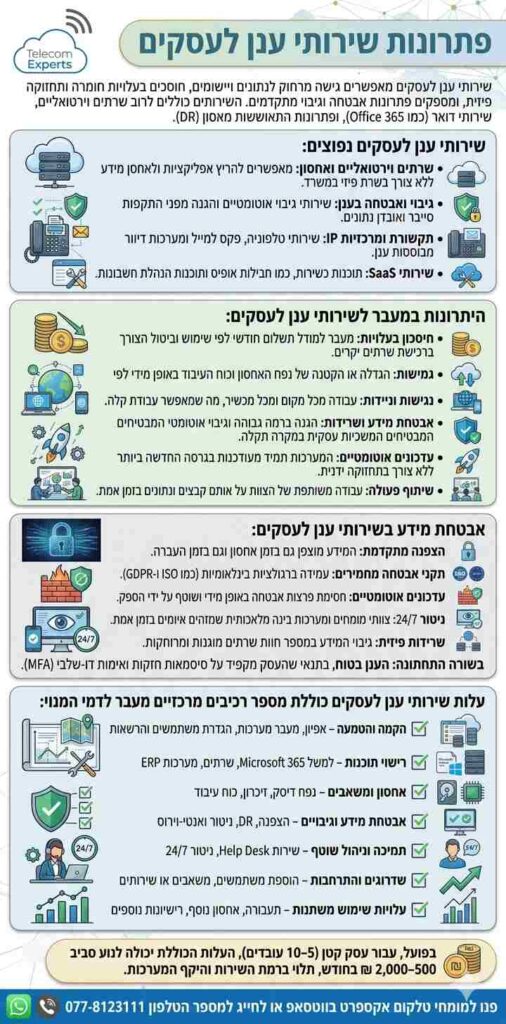 אינפוגרפיקה המתארת את פתרונות שירותי ענן לעסקים טלקום אקספרט