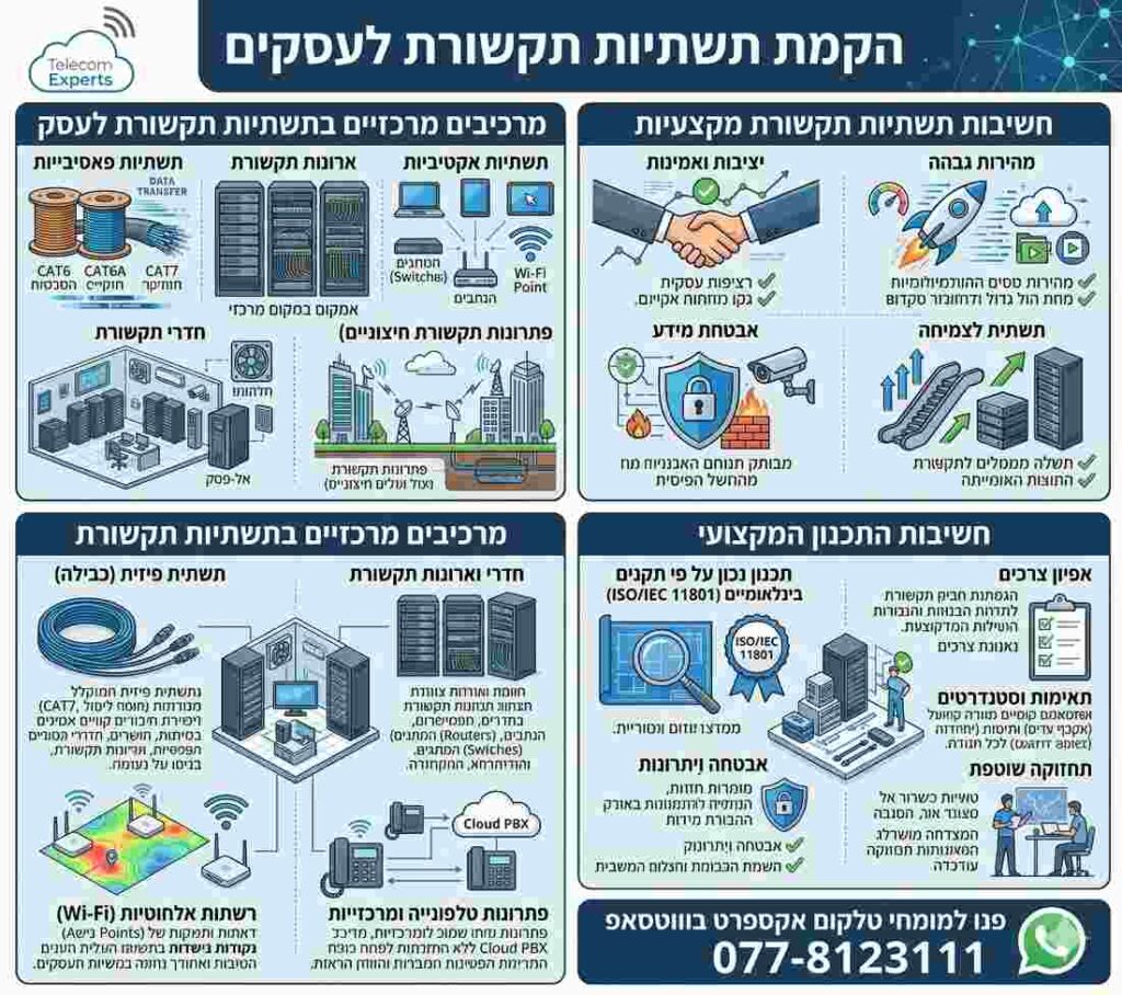 אינפוגרפיקה המתארת הקמת תשתיות תקשורת לעסקים