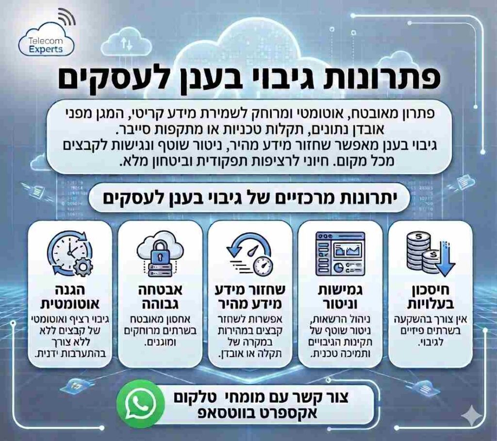 אינפוגרפיקה המתארת פתרונות גיבוי בענן לעסקים - טלקום אקספרט
