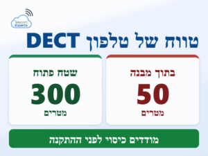טלפוני SIP אלחוטיים DECT לעסק: טווח של עד 50 מטרים בתוך מבנה ועד כ-300 מטרים בשטח פתוח