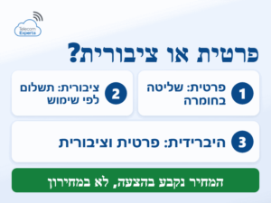 חוות שרתים לעסק: חוות פרטית, ציבורית או היברידית, והמחיר נקבע בהצעה לפי אפיון